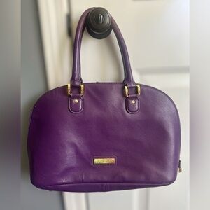 Joy & Iman Pebble Split Leather Handbag - Purple with Gold Accents